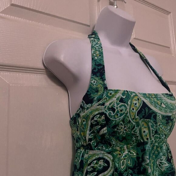 Land’s End Size 4 Tankini Bikini Mini Dress Paisley Print Green Black - Picture 5 of 7